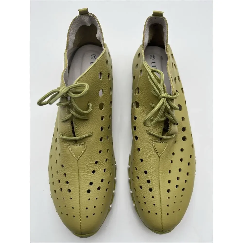 Litfoot Womens Oxford GREEN Leather Perforated Shoes Size 40 US 9-9 1/2
